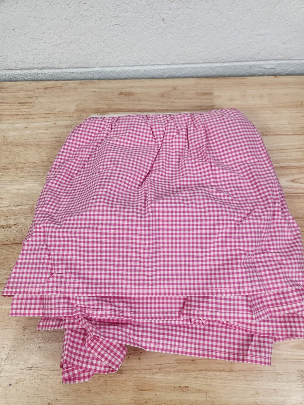 Pottery Barn Kids Full Bed Skirt 13" Drop Cotton Pink Gingham NOS Cottage